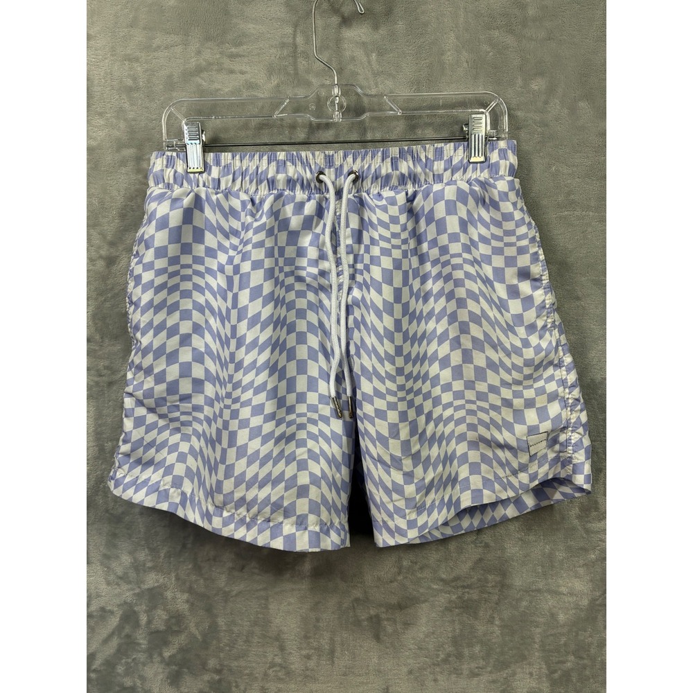 Allfenix Mens Purple Warped Checkerboard Swim Trunks Mesh Lined Size L
